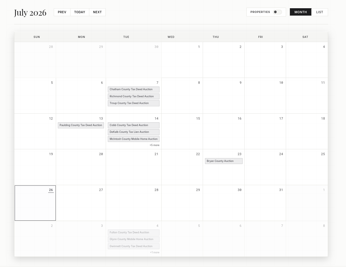 Unified Auction Calendar Light Mode