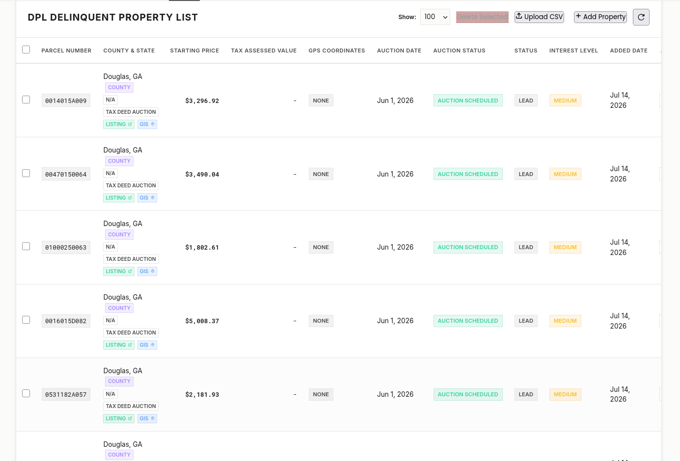 Delinquent Property Directory Light Mode